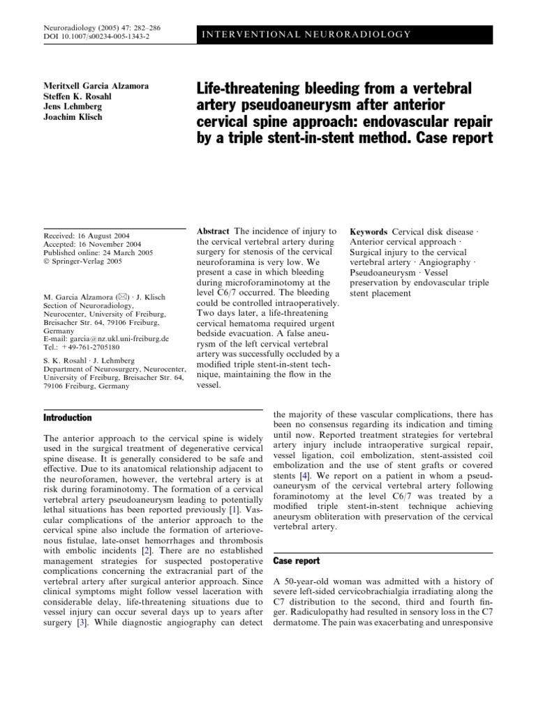 Endovascular Repair of Cervical Pseudoaneurysm | PDF | Angiography ...