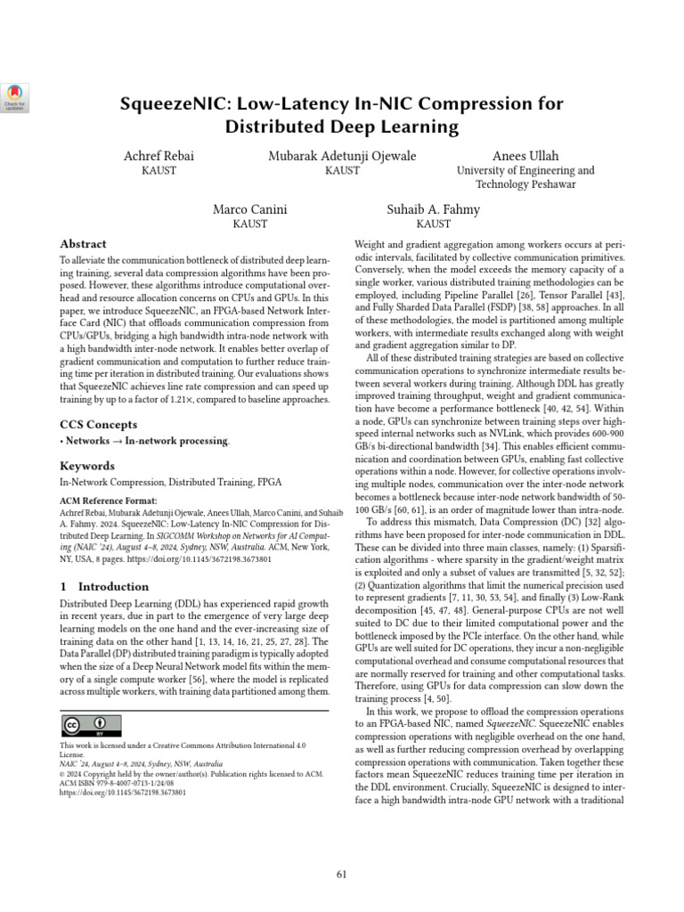 SqueezeNIC - Low-Latency in-NIC Compression For Distributed Deep ...