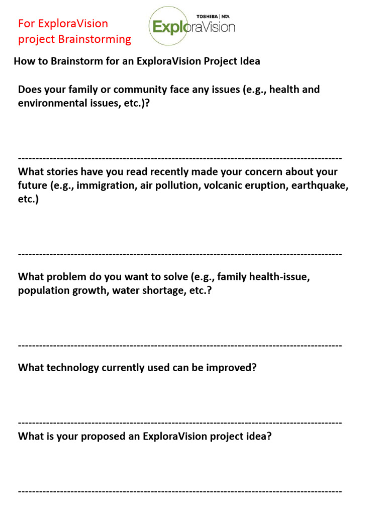 Brainstorming for ExploraVision Projects | PDF