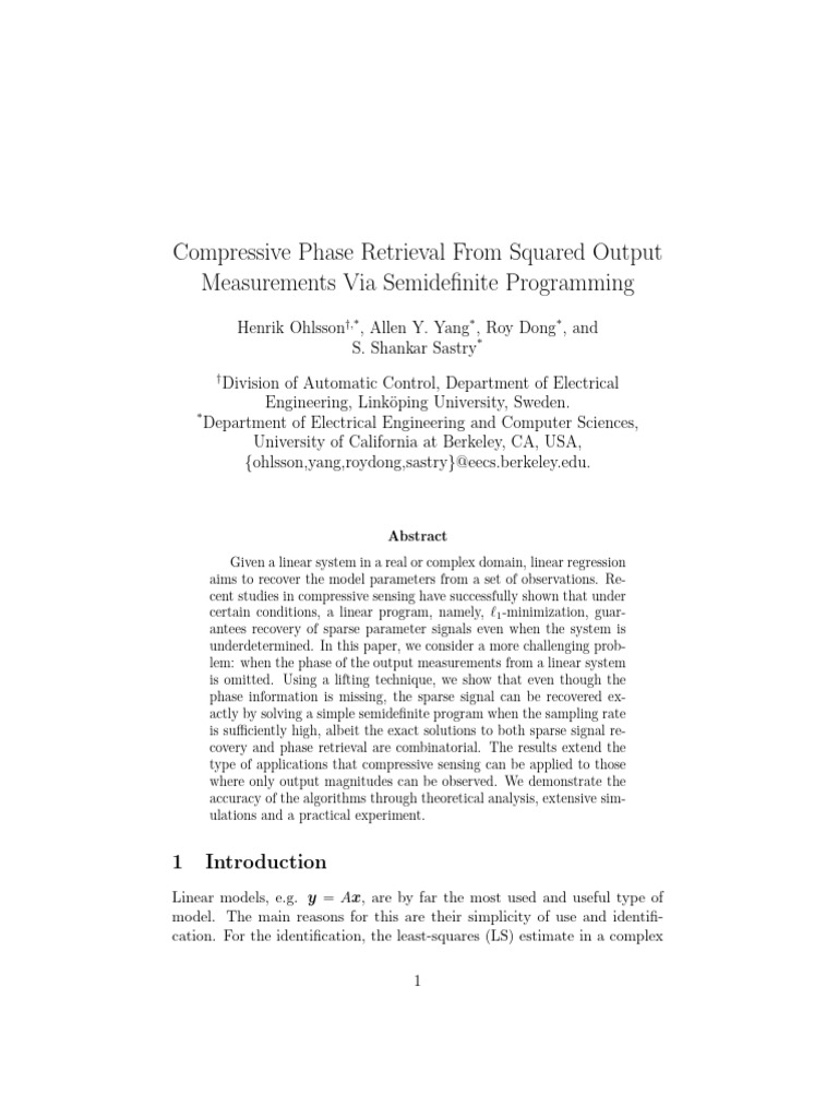 Compressive Phase Retrieval via SDP | PDF | Linear Algebra | Mathematics