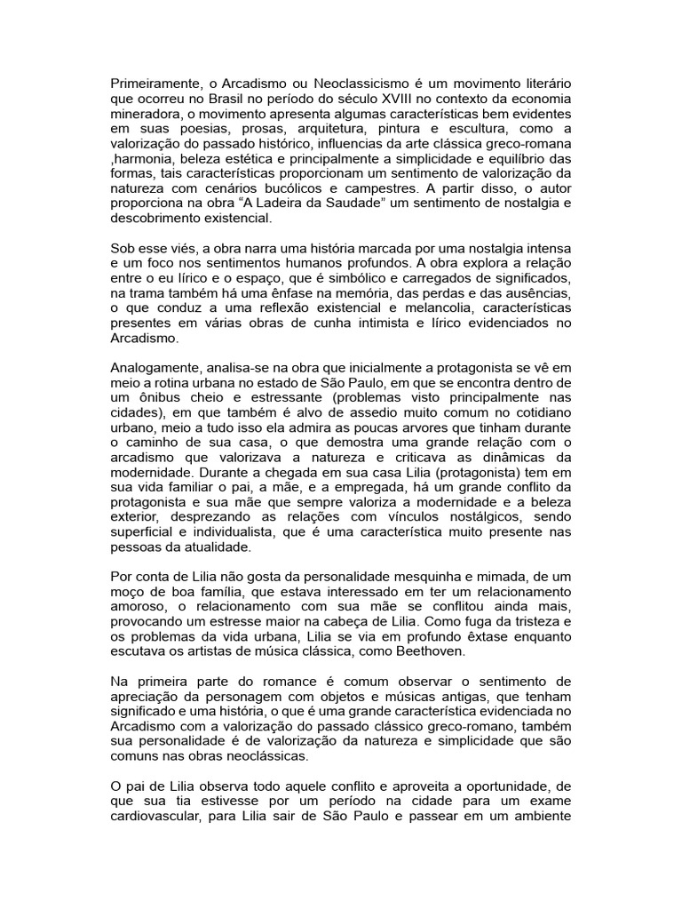 A Ladeira da Saudade e a Nostalgia Arcadista | PDF | Beleza ...