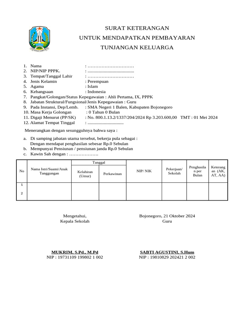 Format model c tunjangan keluarga pdf