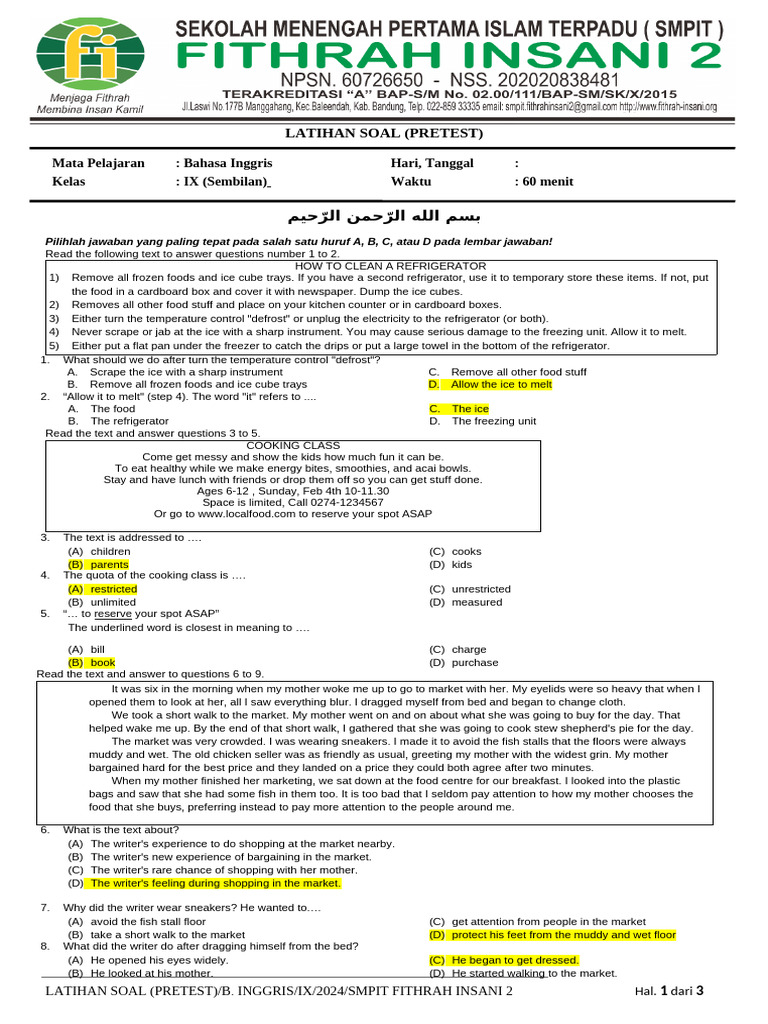 Soal Pretest English Pdf Refrigerator