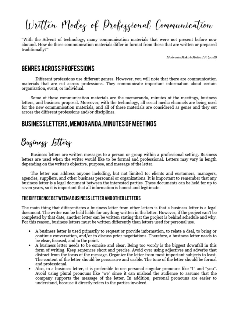 Professional Communication Formats Guide | PDF | Memorandum | Human ...