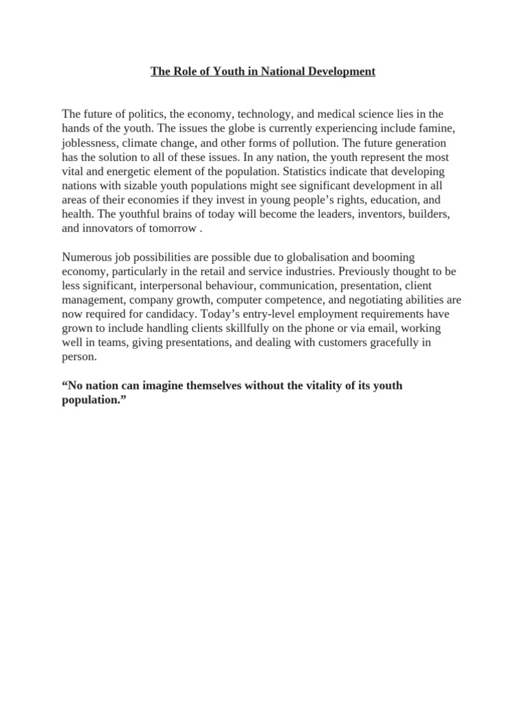 Youth's Vital Role in National Development | PDF