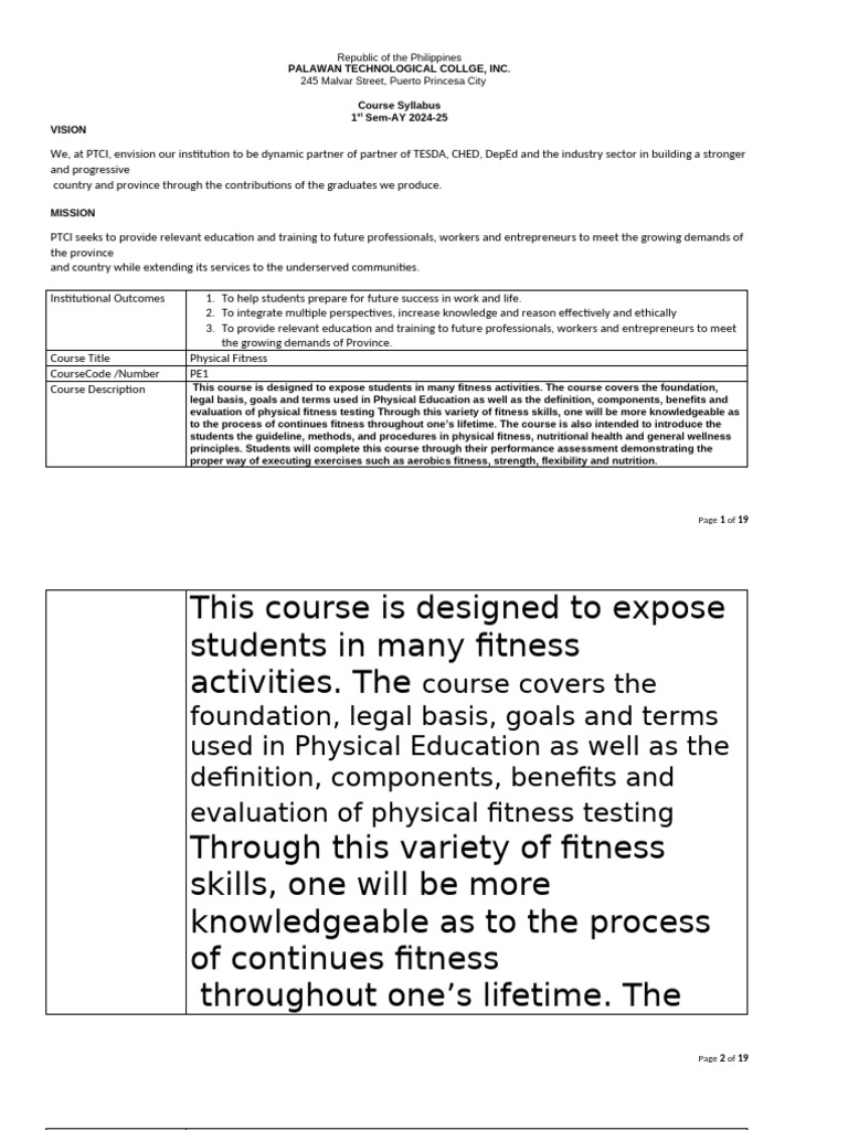 Physical Fitness Course Guide | PDF | Physical Fitness | Physical Education