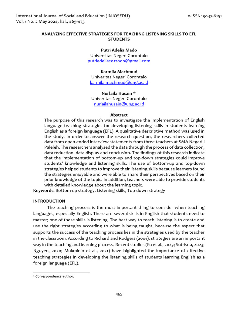 Effective Listening Strategies for EFL Students | PDF | Reading ...