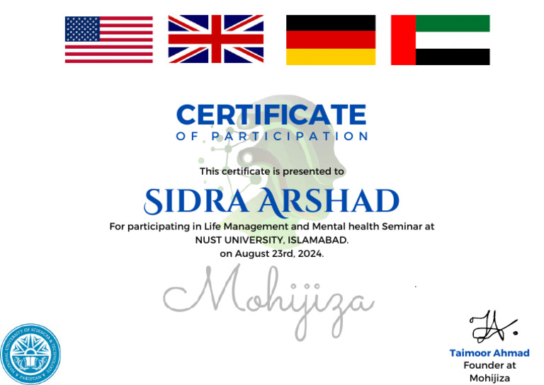 NUST Seminar Participation Certificate | PDF