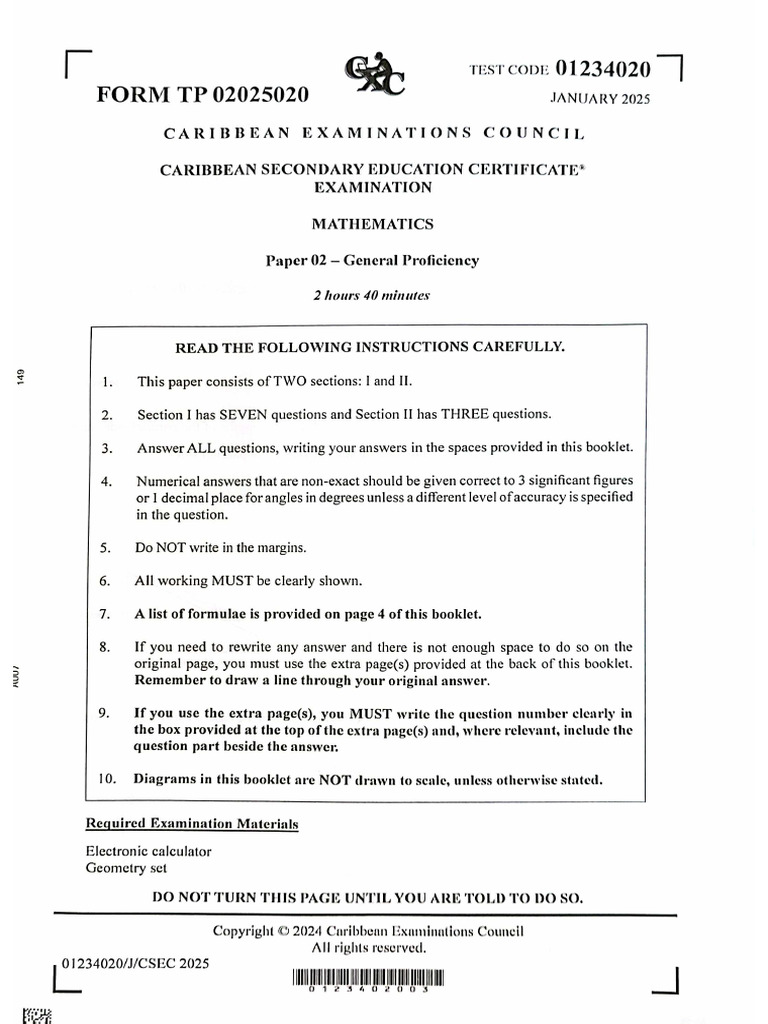 Csec maths january 2025 paper 2 pdf