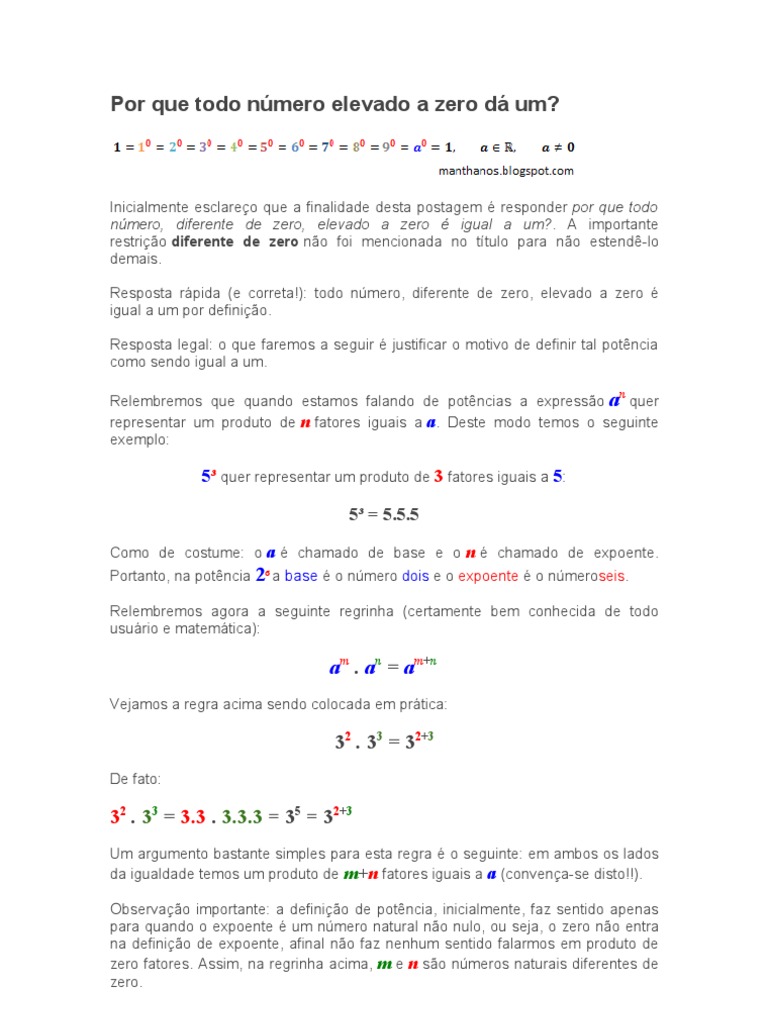 Matemática, SIM OU NÃO. - Por que todo o número elevado na zero é