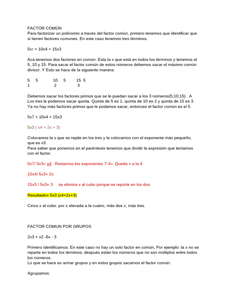 factor comun apuntes mtamtica | PDF | Factorización | Álgebra abstracta