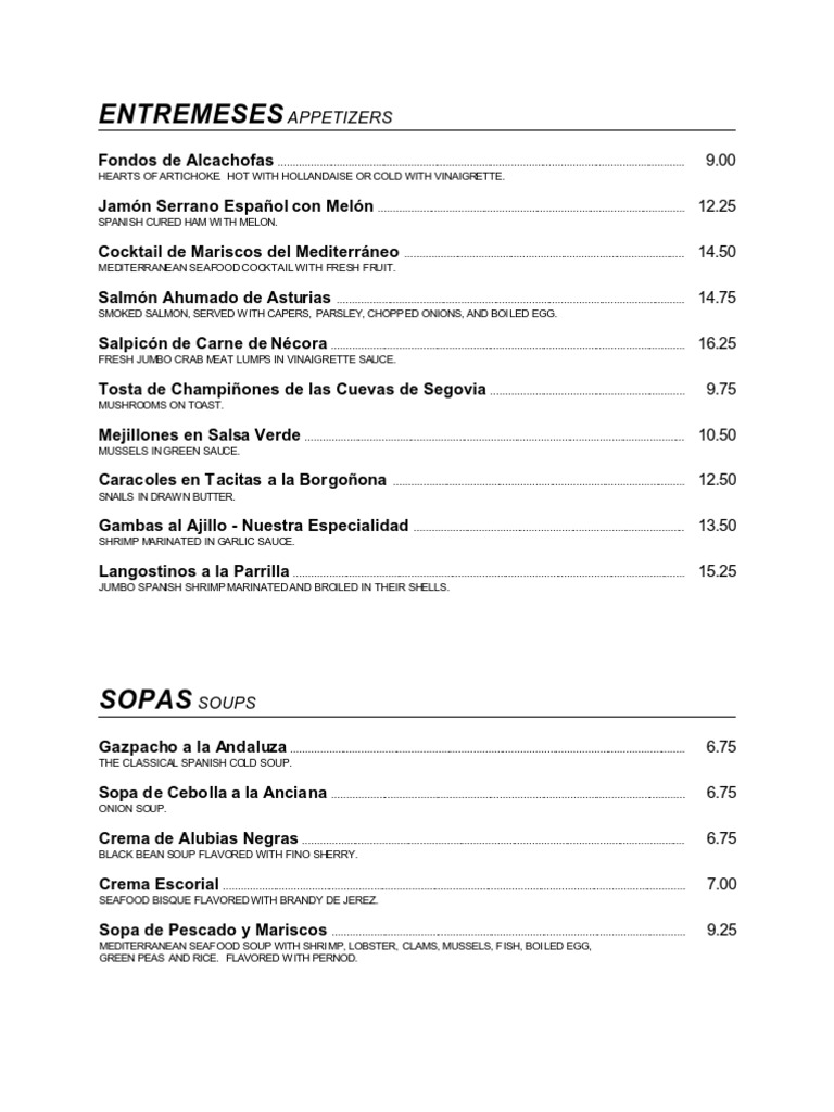 Tío Pepe Restaurant Menu Highlights | PDF