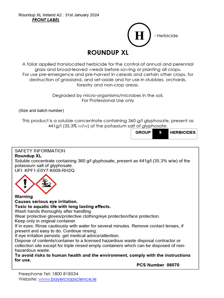 Roundup XL Herbicide Guidelines Ireland | PDF | Herbicide | Crops