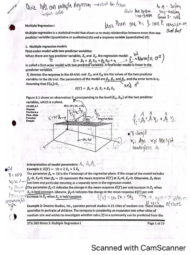 Notes 3 - Multiple Regression I | PDF