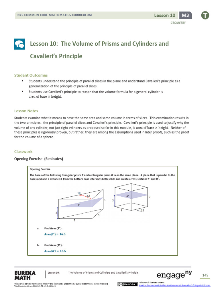 Geometry m3 Topic B Lesson 10 Teacher | PDF | Area | Volume