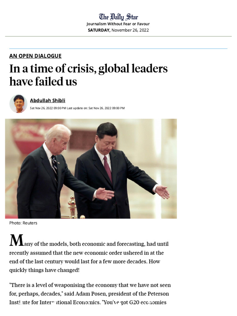 In A Time of Crisis, Global Leaders Have Failed Us - The Daily Star ...