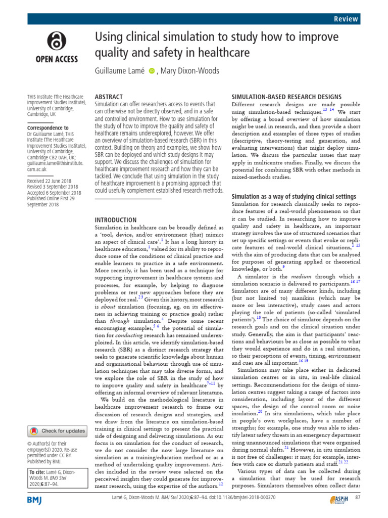 Using Clinical Simulation To Study How To Improve Quality and Safety in ...