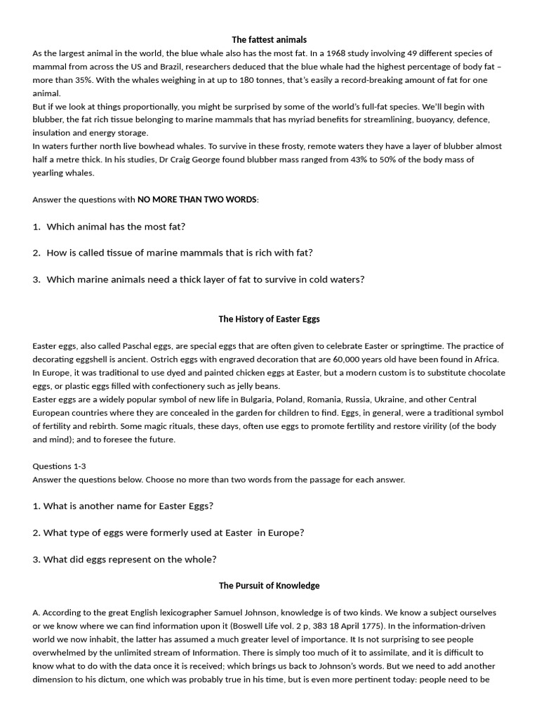 Short Answer Questions Handout | PDF