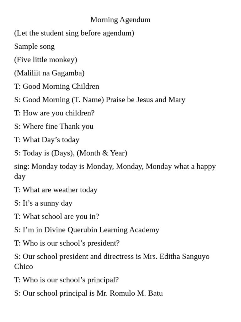 Morning Agendum | PDF