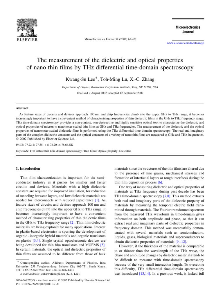 The Measurement of The Dielectric and Optical Properties of Nano Thin ...