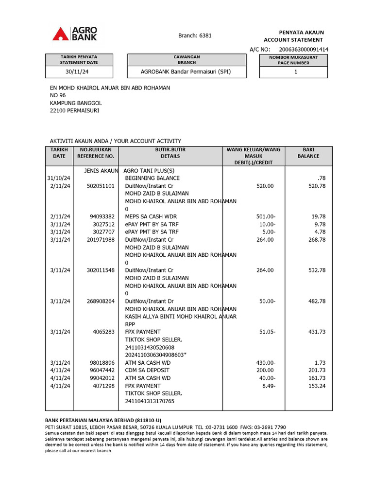 KCKT June SDN BHD Account Statement | PDF | Debits And Credits ...