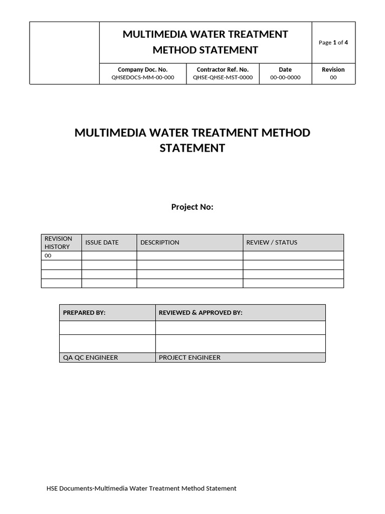 HSE Documents-Multimedia Water Treatment Method Statement | PDF ...