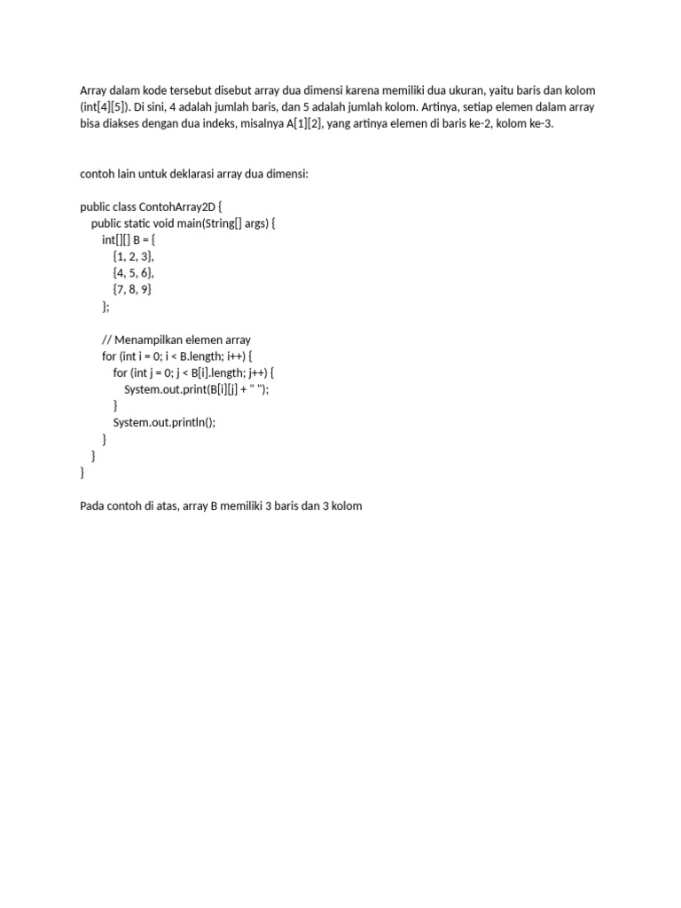 Contoh Array 1D, 2D, dan 3D | PDF