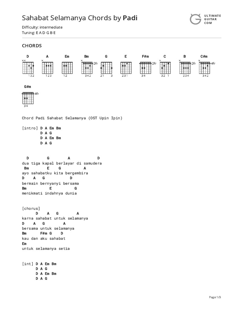 Sahabat Selamanya Chords by Paditabs at Ultimate Guitar Archive | PDF
