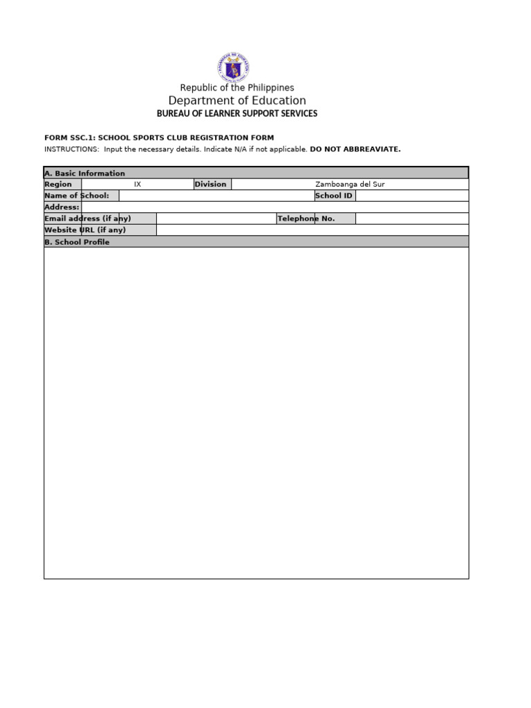 School Sports Club Registration Form | PDF