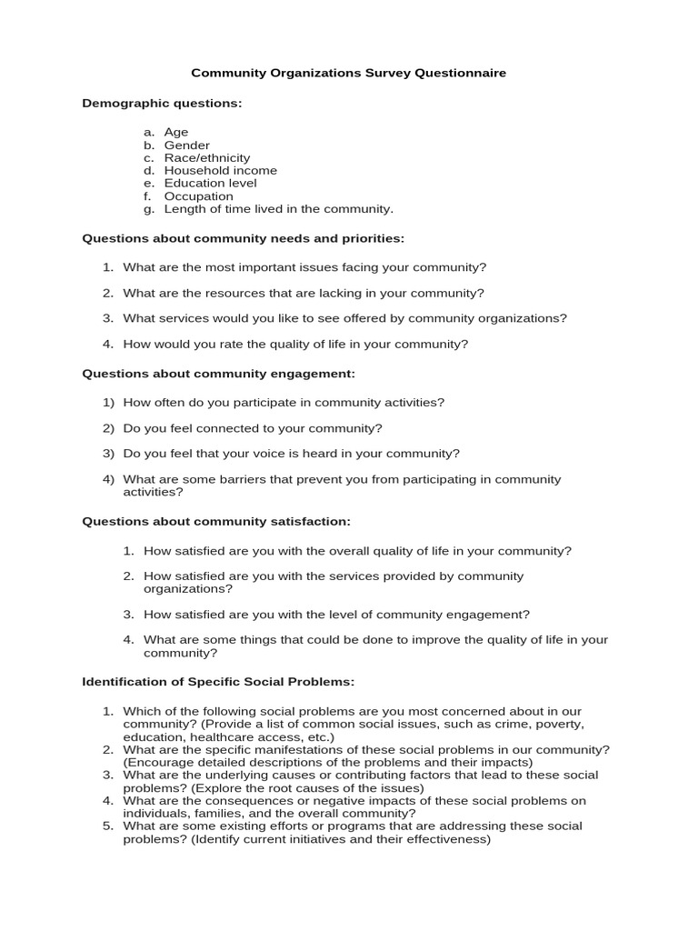Community Needs & Engagement Survey | PDF | Community | Quality Of Life