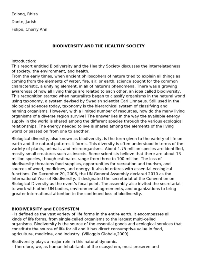 Biodiversity's Impact on Human Health | PDF | Biodiversity | Ecosystem