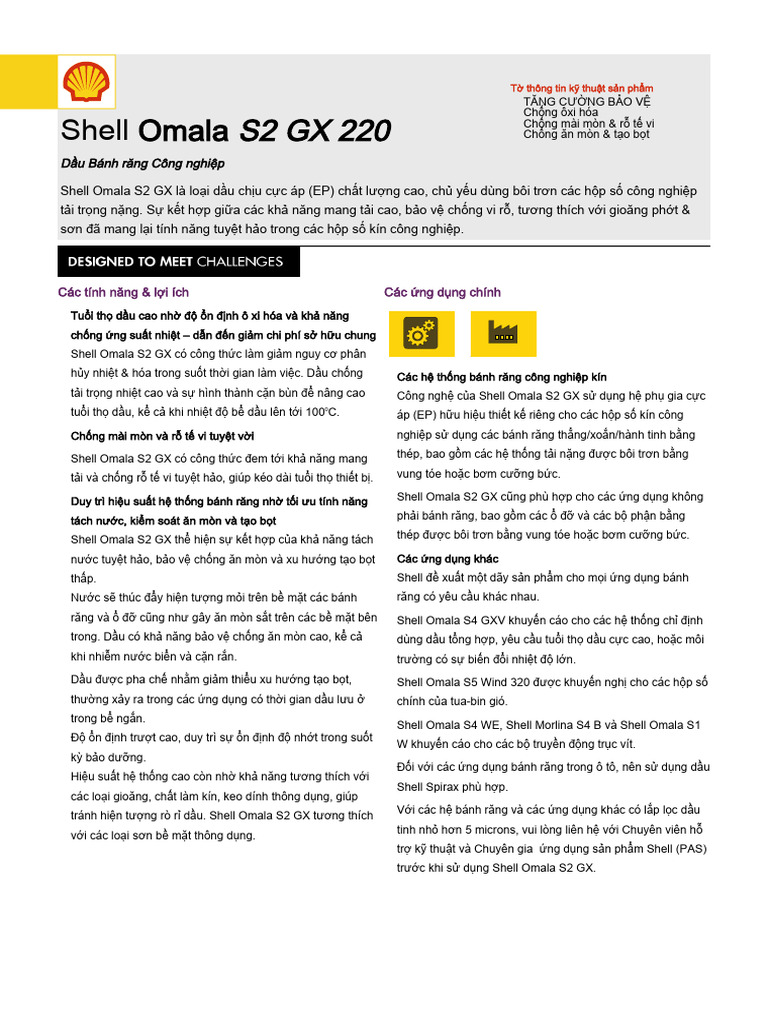 Tds - Shell Omala s2 GX 220 - VI | PDF