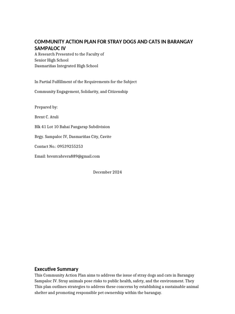 Action Plan for Stray Animals in Sampaloc IV | PDF | Animals And Humans ...