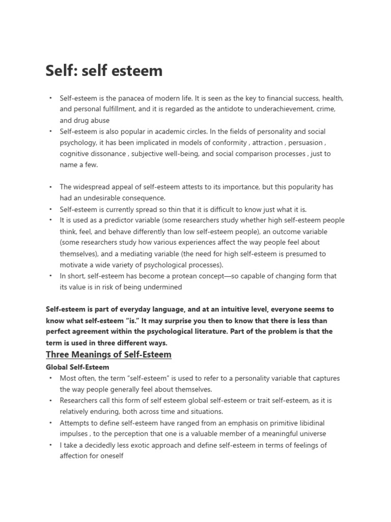 Self Self Esteem | PDF | Self Esteem | Attachment Theory