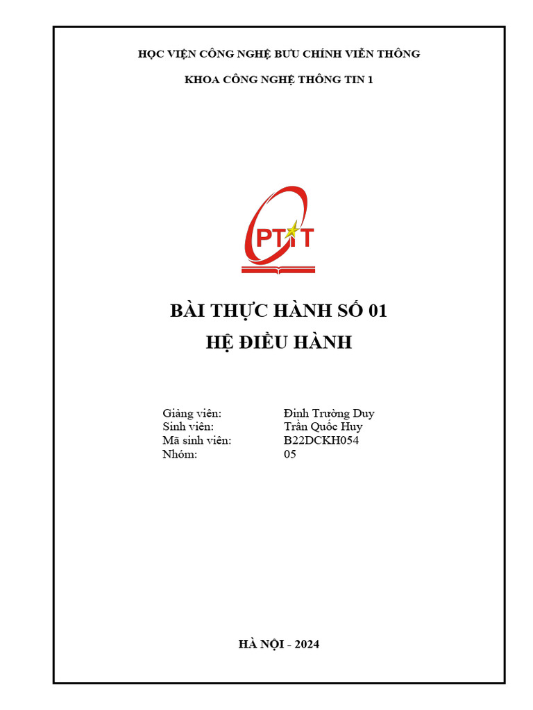 Trần Quốc Huy - B22DCKH054 - OS - Lab01 | PDF
