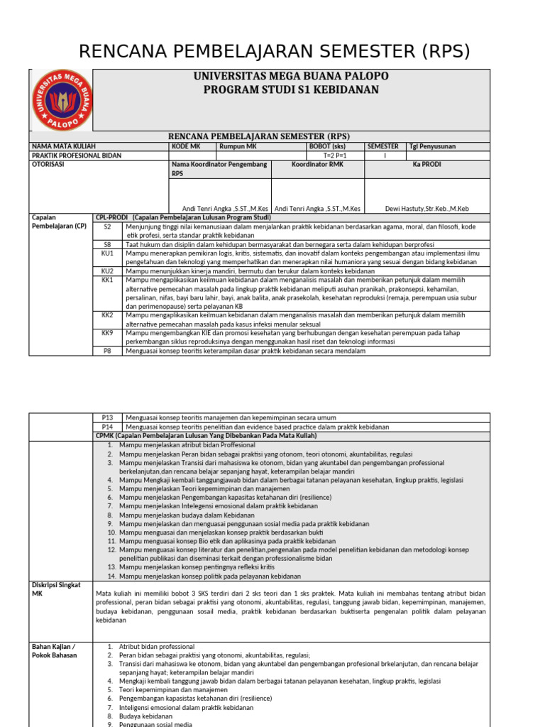 RPS Praktik Profesional Bidan | PDF