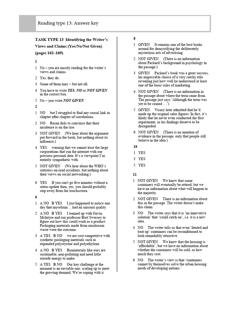 Reading type 13 key | PDF | Cognition