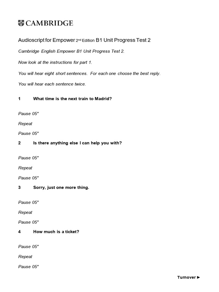 B1 Unit 2 Test Listening Script | PDF