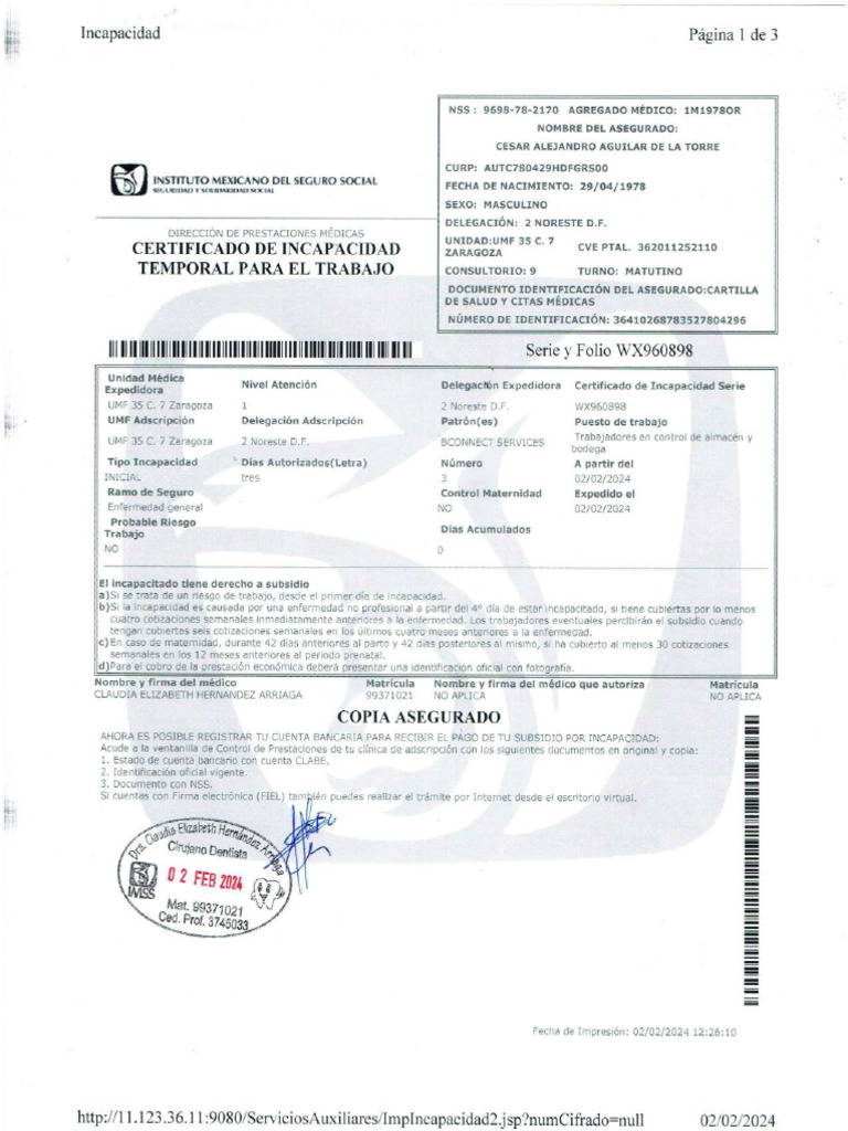 Certificado de Incapacidad | PDF