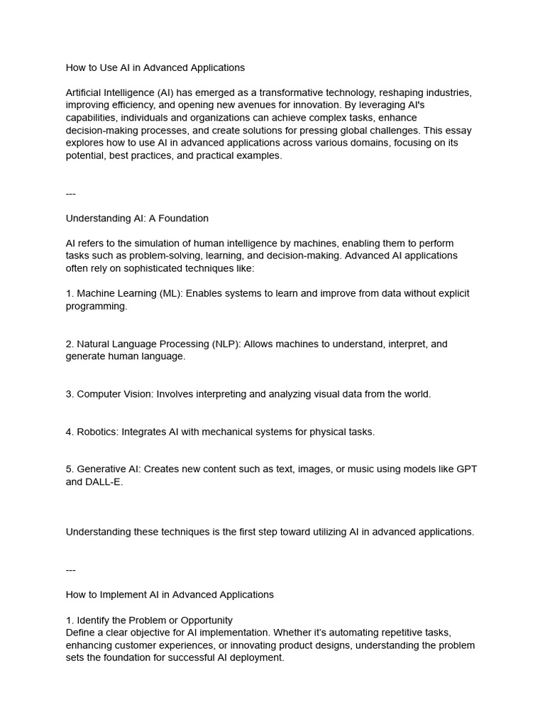 AI in Advanced Applications Guide | PDF | Artificial Intelligence ...