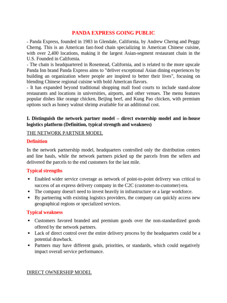 Panda Express IPO and Logistics Models | PDF | Discounted Cash Flow ...