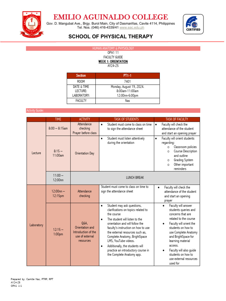 Week 1 Orientation Guide for PT Students | PDF | Teaching | Human ...