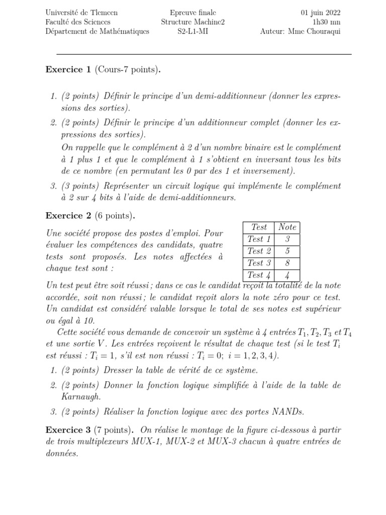 Corrigé Examen Structure Machine 2 | PDF | Arithmétique | Mathématiques