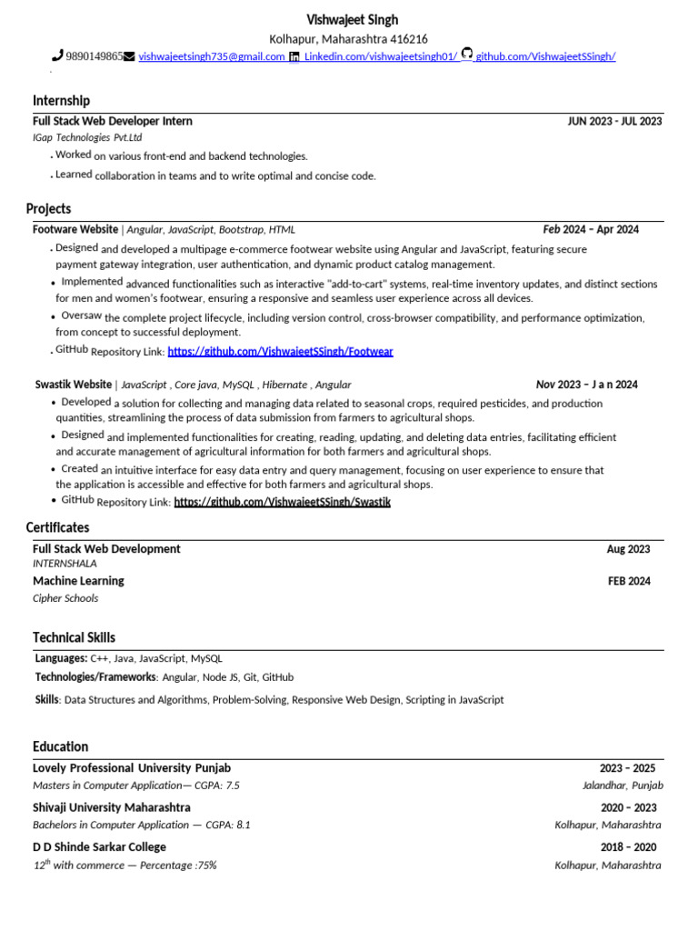 Full Stack Developer Portfolio Summary | PDF | Java Script | Web ...