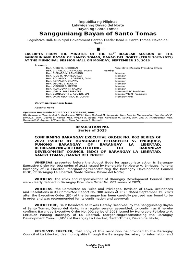 Resolution No. - BDC LA LIBERTAD | PDF | Philippines | Government