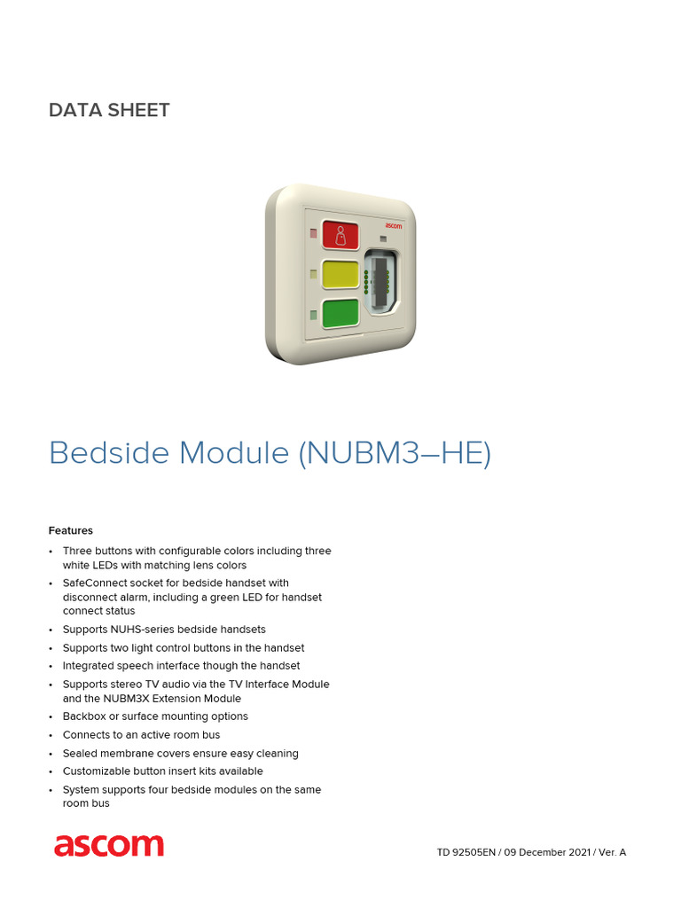 NUBM3-HE Customizable Bedside Module Data Sheet 92505EN Ver.a | PDF ...