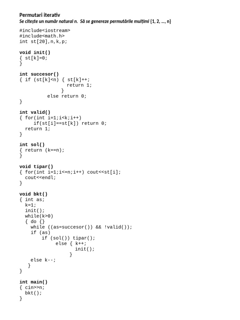 Probleme Rez. CPP - Permutari Iterativ | PDF