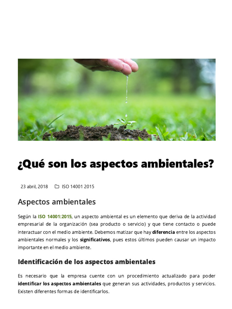 ¿Qué Son Los Aspectos Ambientales - Nueva ISO 14001 | PDF | Entorno ...