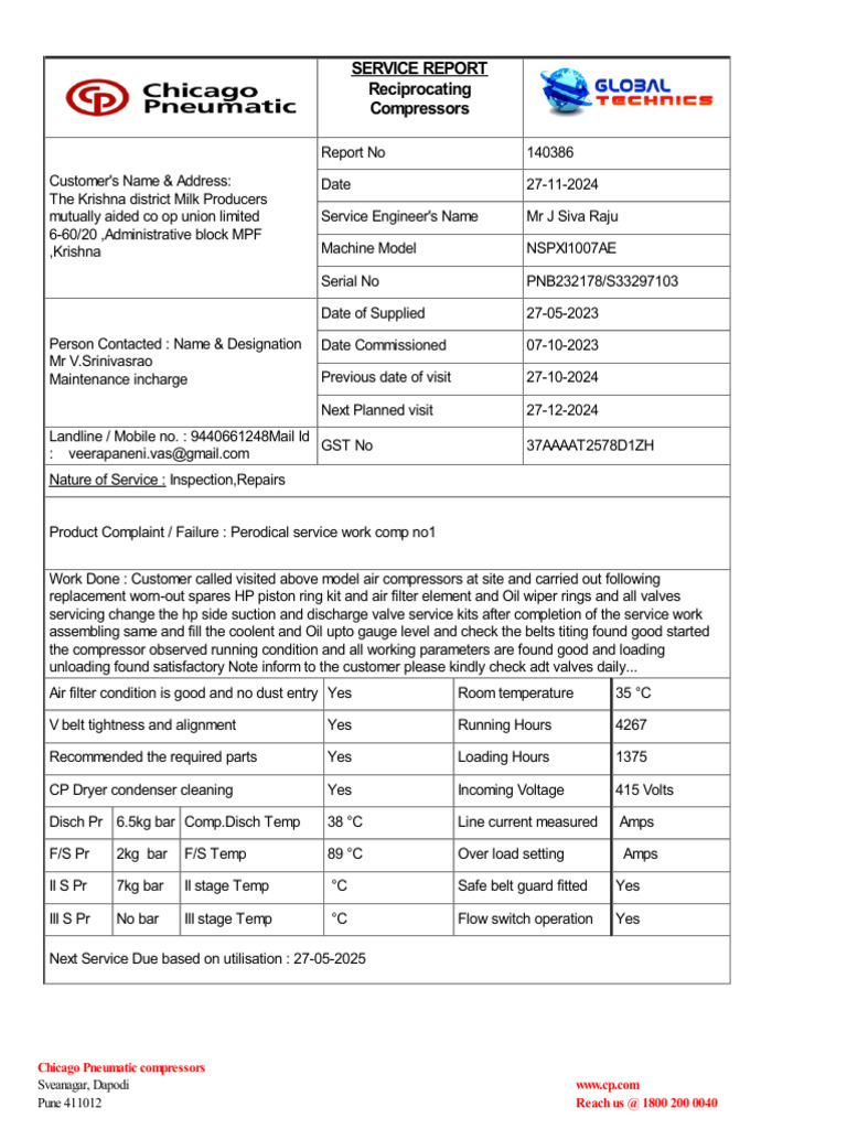 Reciprocating Compressor Service Report | PDF | Manufactured Goods ...