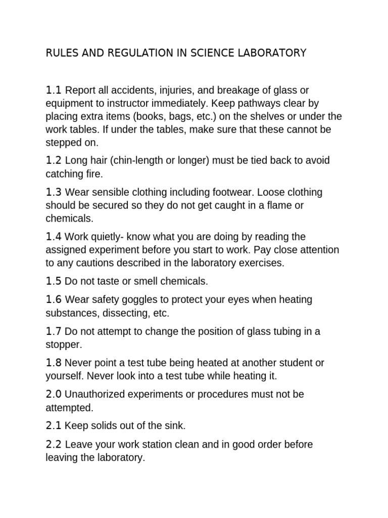 Rules and Regulation in Science Laboratory | PDF